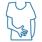 Hand-drawn androgynous torso with one hand cradling the upper abdomen in the location of the pain that is felt by someone diagnosed with SMA Syndrome